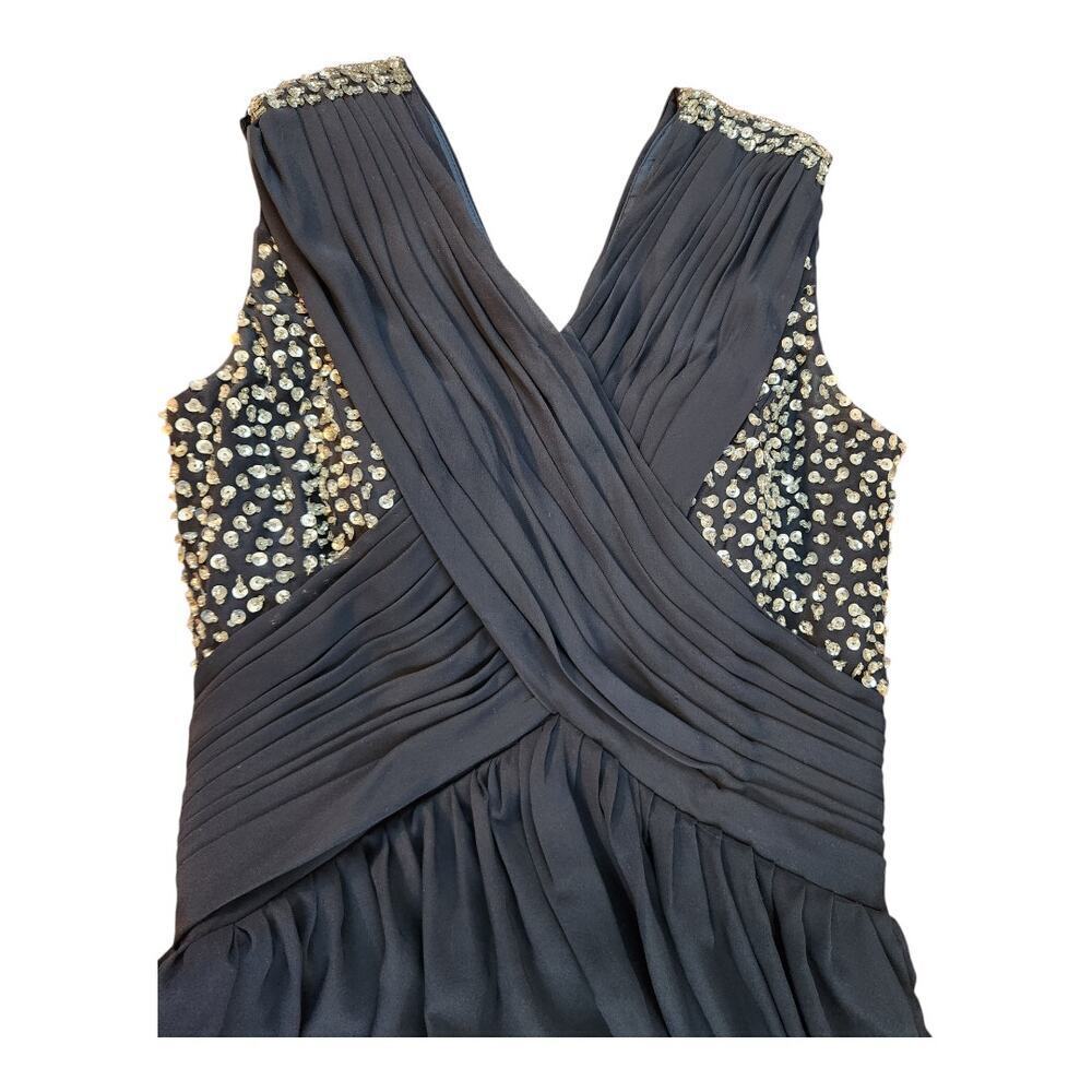 JJ's House navy blue silver floor length formal gown prom bridal event evening - Picture 4 of 13
